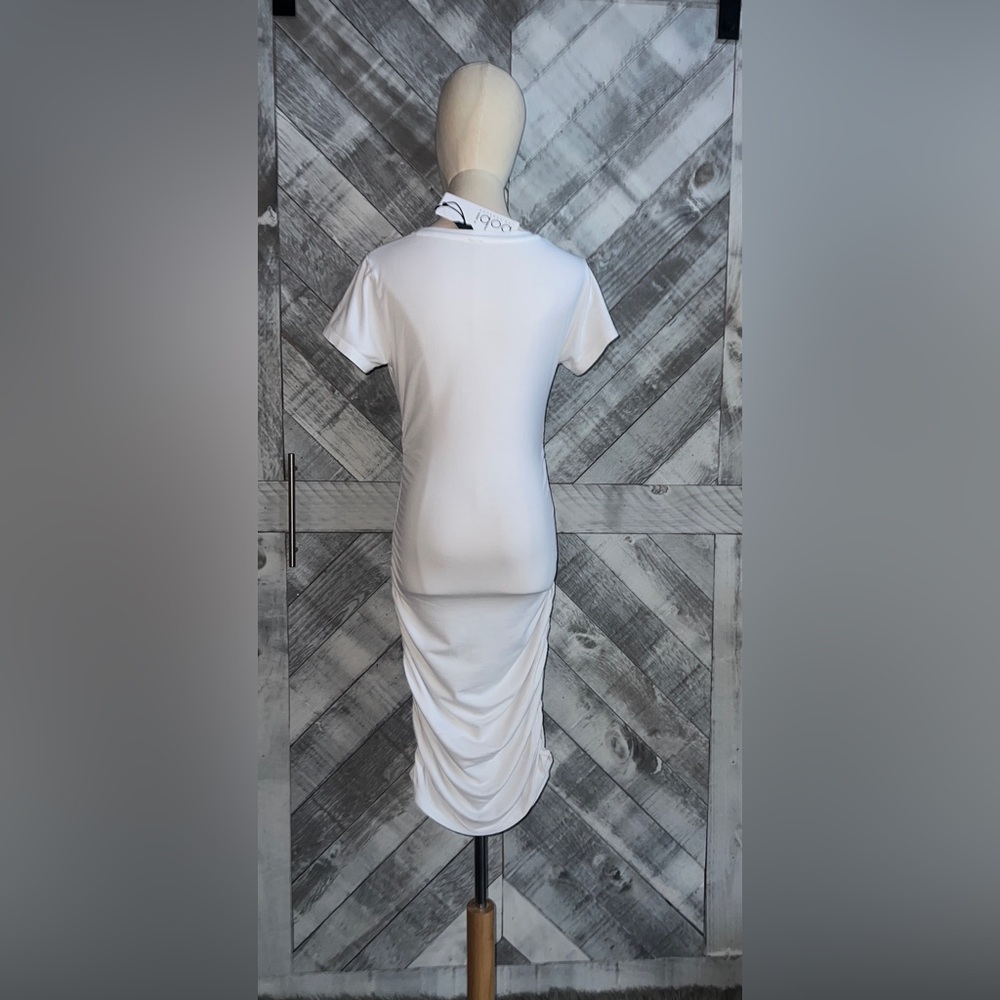 BOBI NWT SHORT SLEEVE SIDE SHIRRED DRESS - Picture 4 of 10